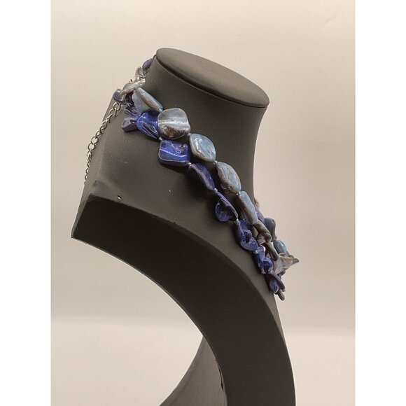 Blue & Silver Iridescent Seed Pearl Necklace Adjustable Length With Lobster Clas - Picture 2 of 4
